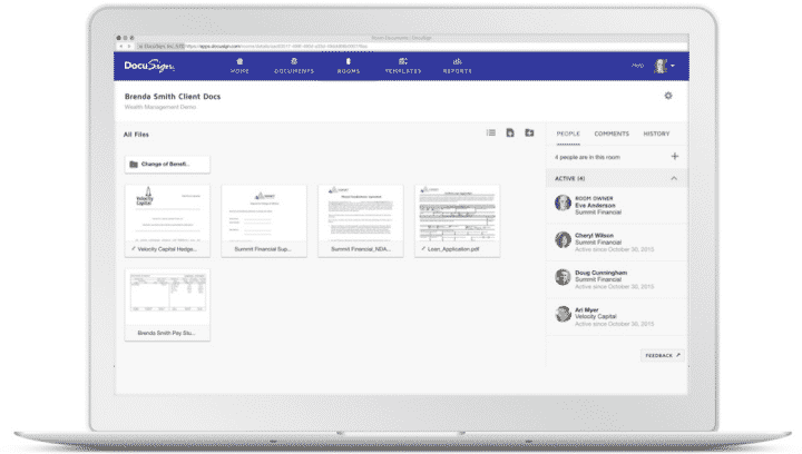 DocuSign Transaction Rooms for Financial Services. Photo via https://www.docusign.com/blog/docusign-transaction-rooms-a-new-way-to-complete-financial-services-agreements-even-faster/. DocuSign Transaction Rooms for Financial Services. Photo via https://www.docusign.com/blog/docusign-transaction-rooms-a-new-way-to-complete-financial-services-agreements-even-faster/.