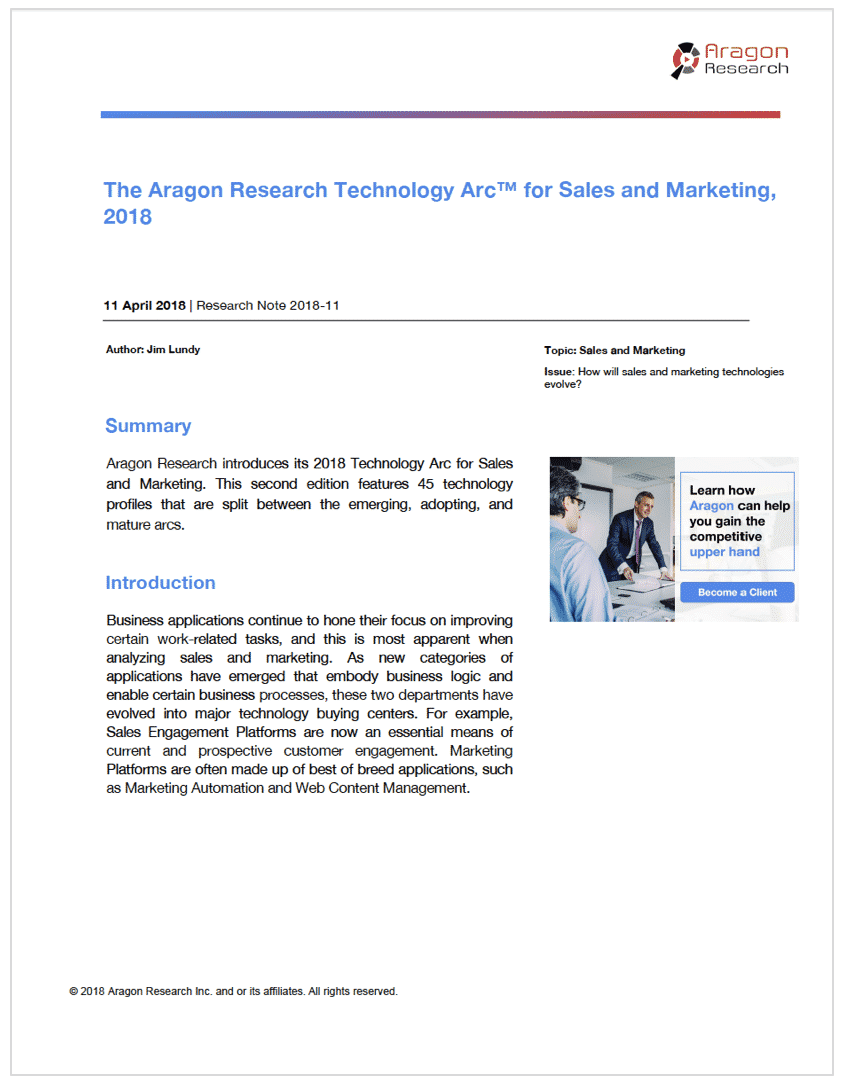 The Aragon Research Technology Arc™ for Sales and Marketing, 2018