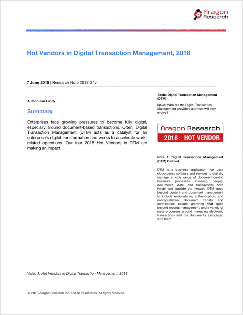 Hot Vendors in Digital Transaction Management, 2018