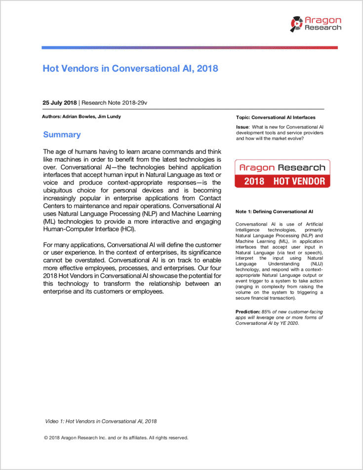 hot vendors conversational AI 2018 - Special Report: Aragon Research Hot Vendors™ for 2018 (Part II)