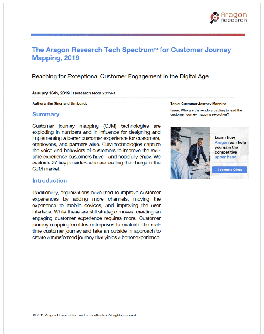The Aragon Research Tech Spectrum™ for Customer Journey Mapping, 2019