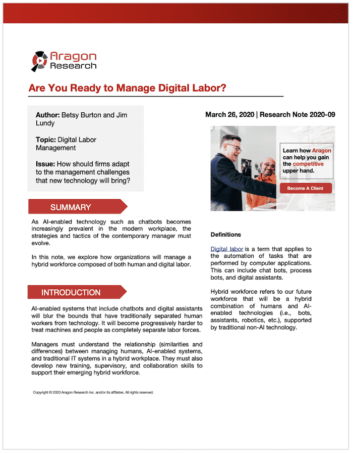 Are You Read to Manage Digital Labor Special Report - Special Report: Being Prepared Means Changing Your Business Model