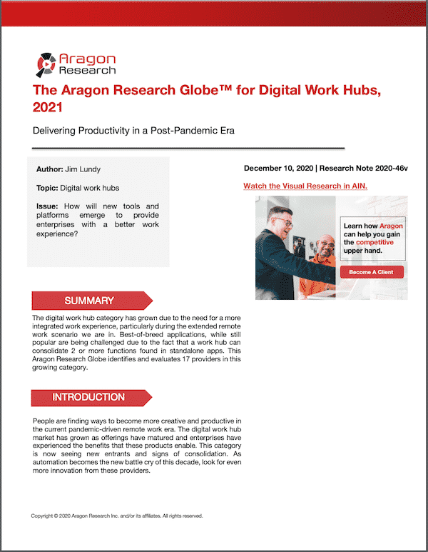 DWH Globe 1 - [Free Research] The Aragon Research Globe™ for Digital Work Hubs, 2021