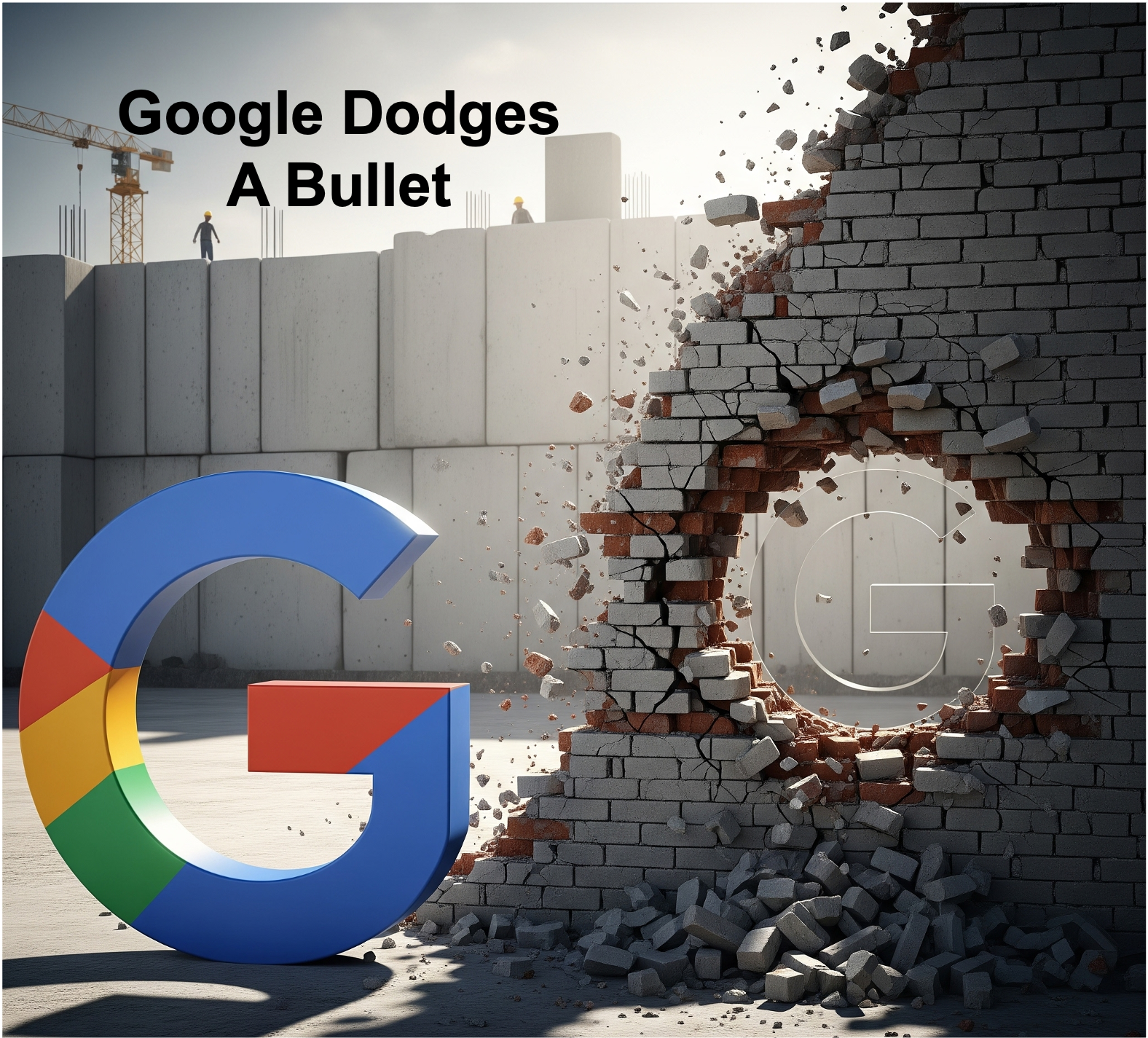 Google logo with hole in a brick wall.